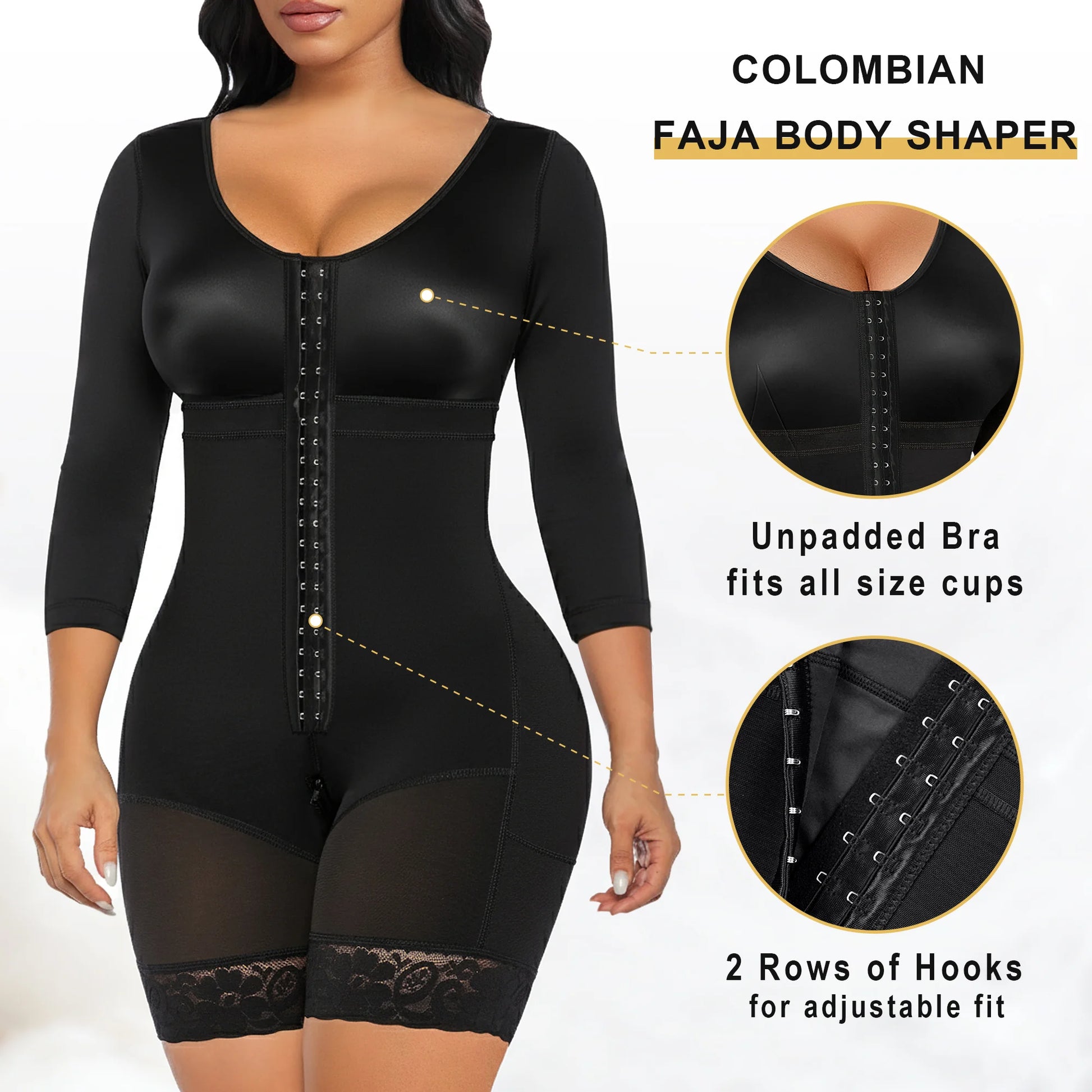 SHAPERX Post-Surgery Arm Slimming Full Body Faja with Zipper Crotch