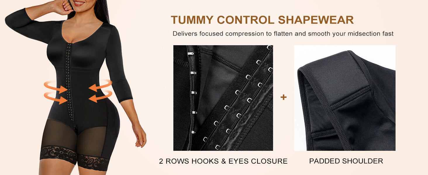 SHAPERX Post-Surgery Arm Slimming Full Body Faja with Zipper Crotch - Detail Image 2