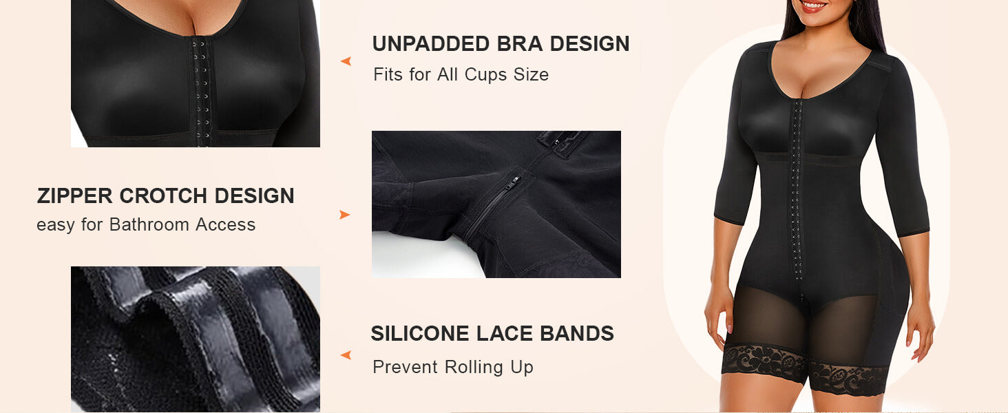 SHAPERX Post-Surgery Arm Slimming Full Body Faja with Zipper Crotch - Detail Image 3