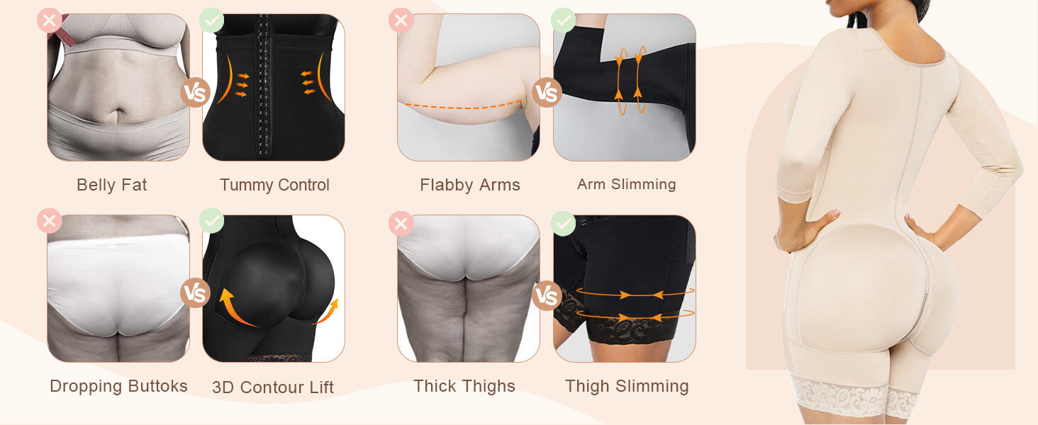SHAPERX Post-Surgery Arm Slimming Full Body Faja with Zipper Crotch - Detail Image 4