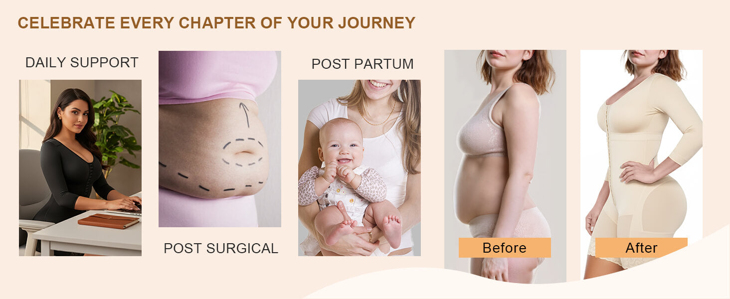 SHAPERX Post-Surgery Full Body Faja with Arm Compression - Stage 2 Body Shaper - Detail Image 5