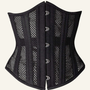 Black mesh underbust waist trainer corset front view with reinforced panels