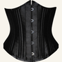 Plain black underbust waist trainer corset front view with steel busk closure