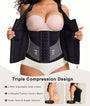 Triple-compression closure system on black V-shape waist trainer top