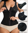 Adjustable shoulder strap and closure details on black waist trainer top