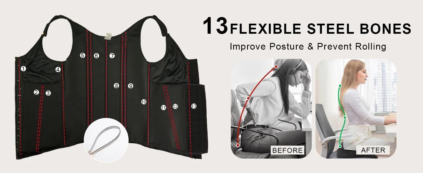 SHAPERX V-Shape 13-Bone Waist Trainer Top - Detail Image 5