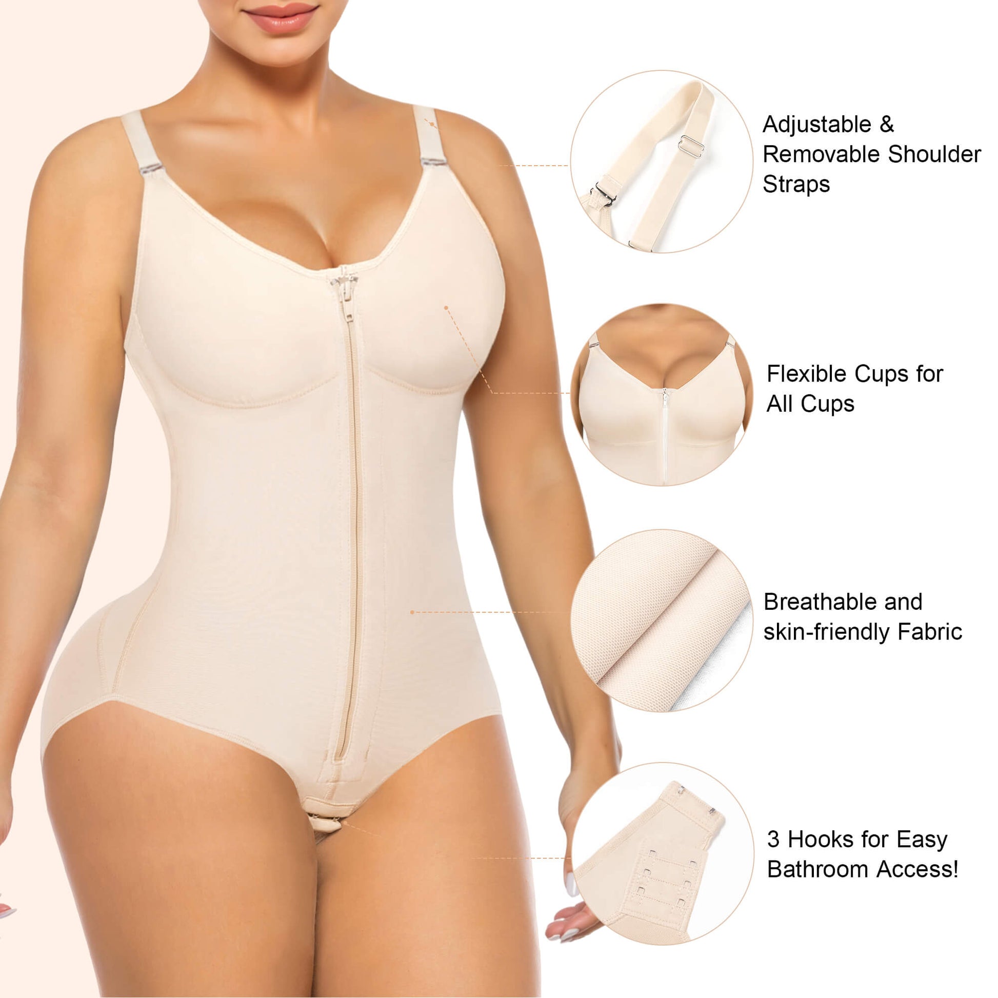 SHAPERX Sculpting Faja with Zip & Hook Closure