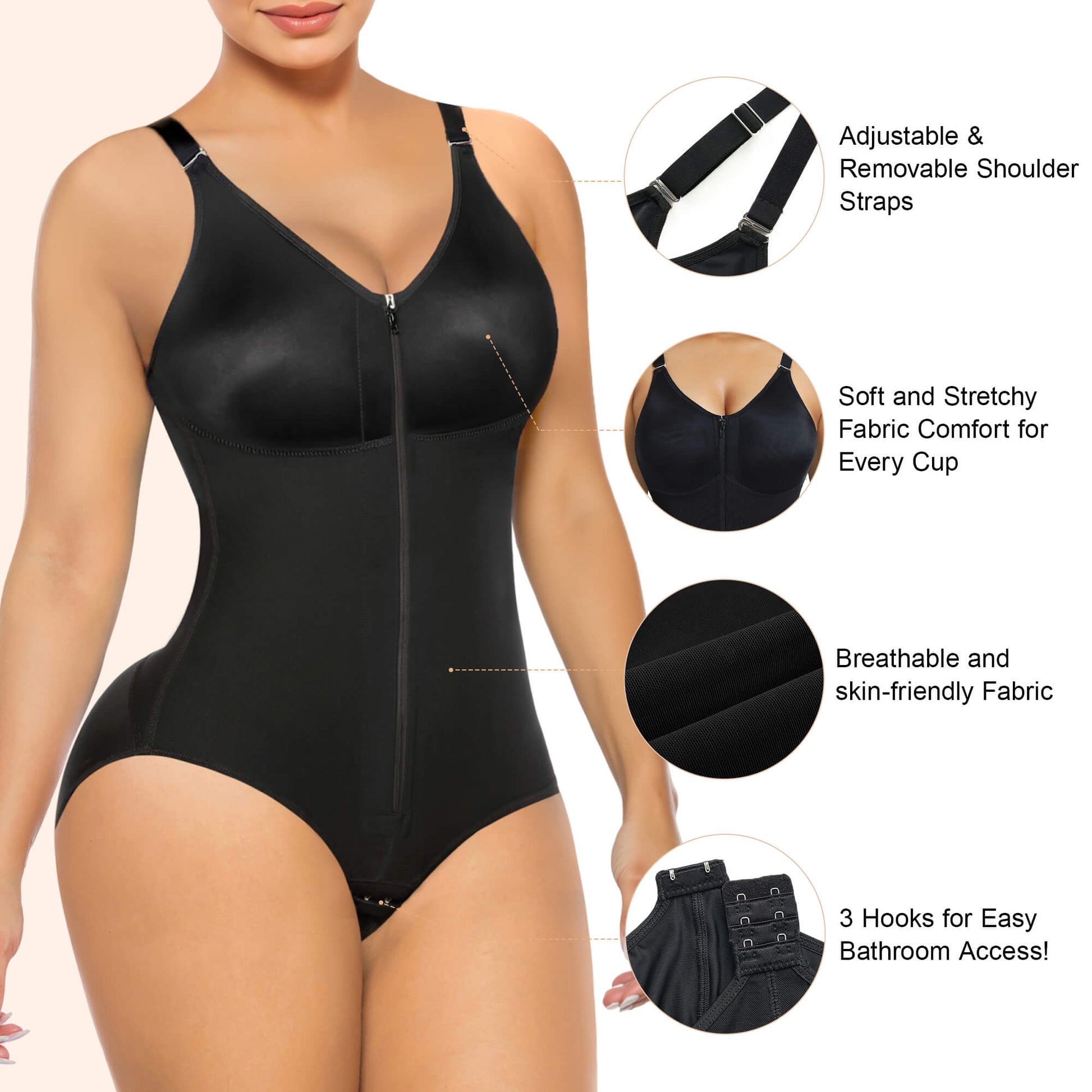 SHAPERX Sculpting Faja with Zip & Hook Closure