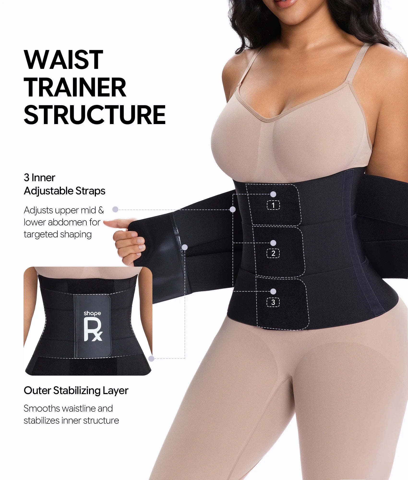 SHAPERX 3-Strap Targeted Waist Trainer Belt