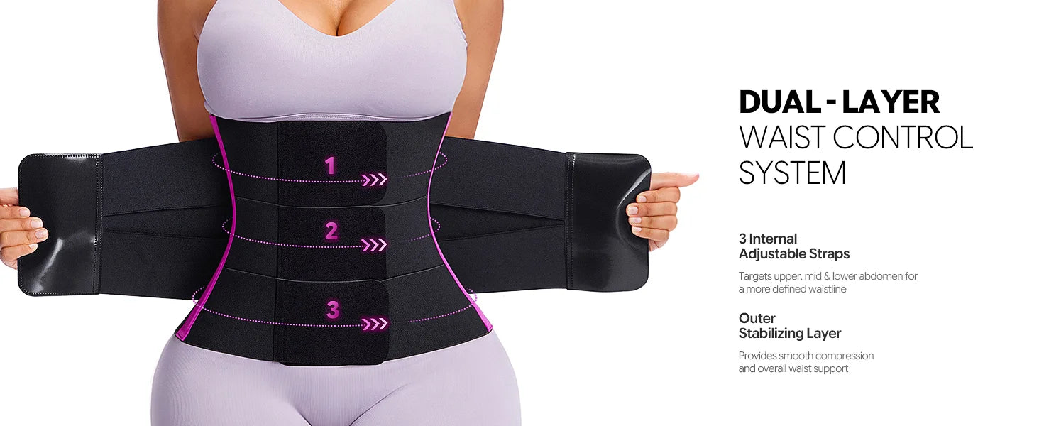 SHAPERX 3-Strap Targeted Waist Trainer Belt - Adjustable Tummy Control - Detail Image 3