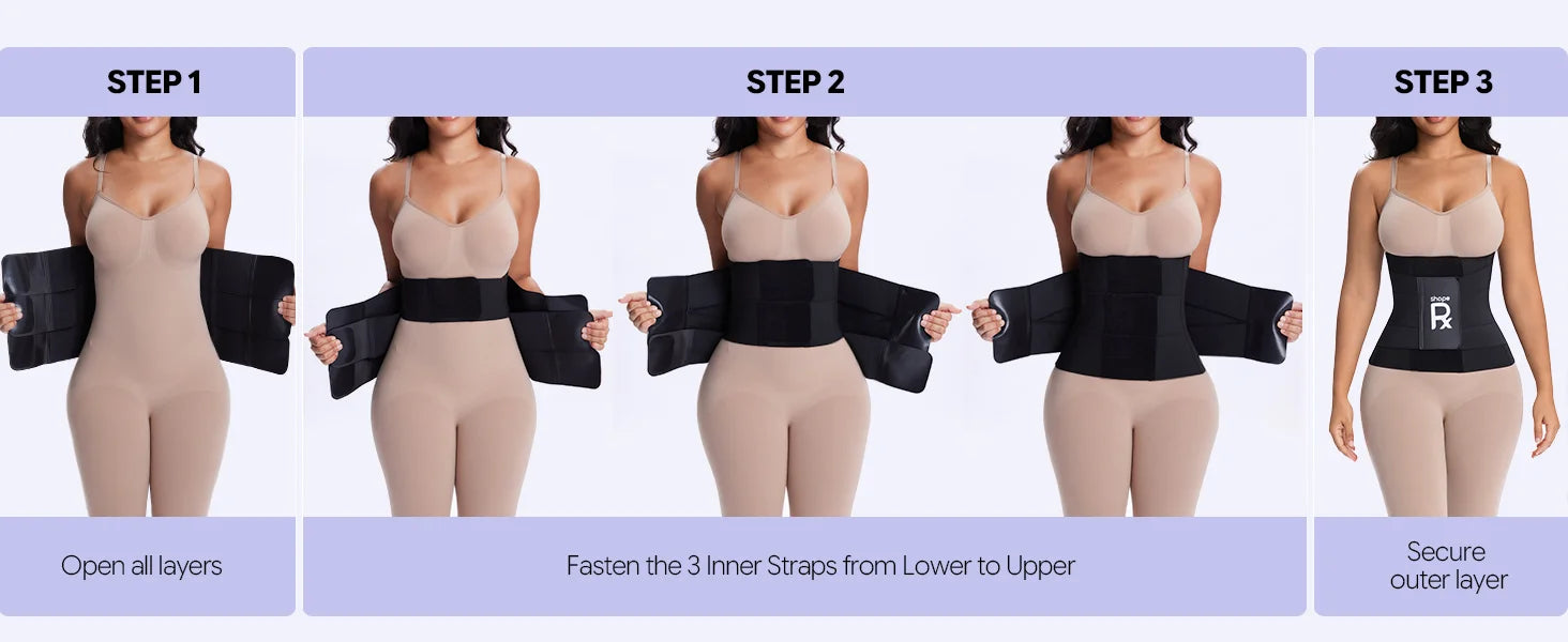 SHAPERX 3-Strap Targeted Waist Trainer Belt - Adjustable Tummy Control - Detail Image 9
