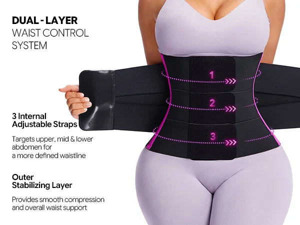 SHAPERX 3-Strap Targeted Waist Trainer Belt - Adjustable Tummy Control - Mobile Image 3