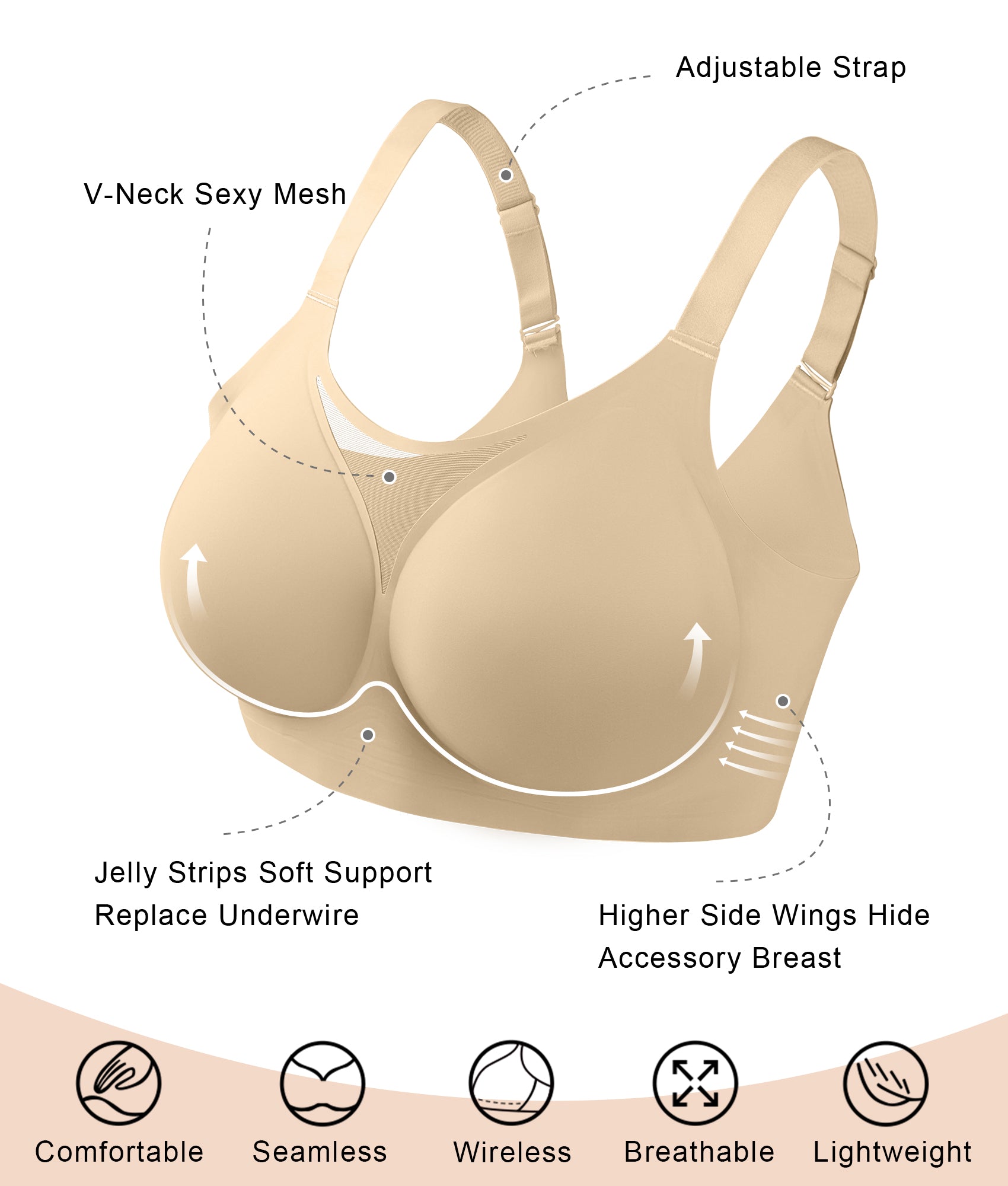 SHAPERX V-Mesh Wireless Support Bra