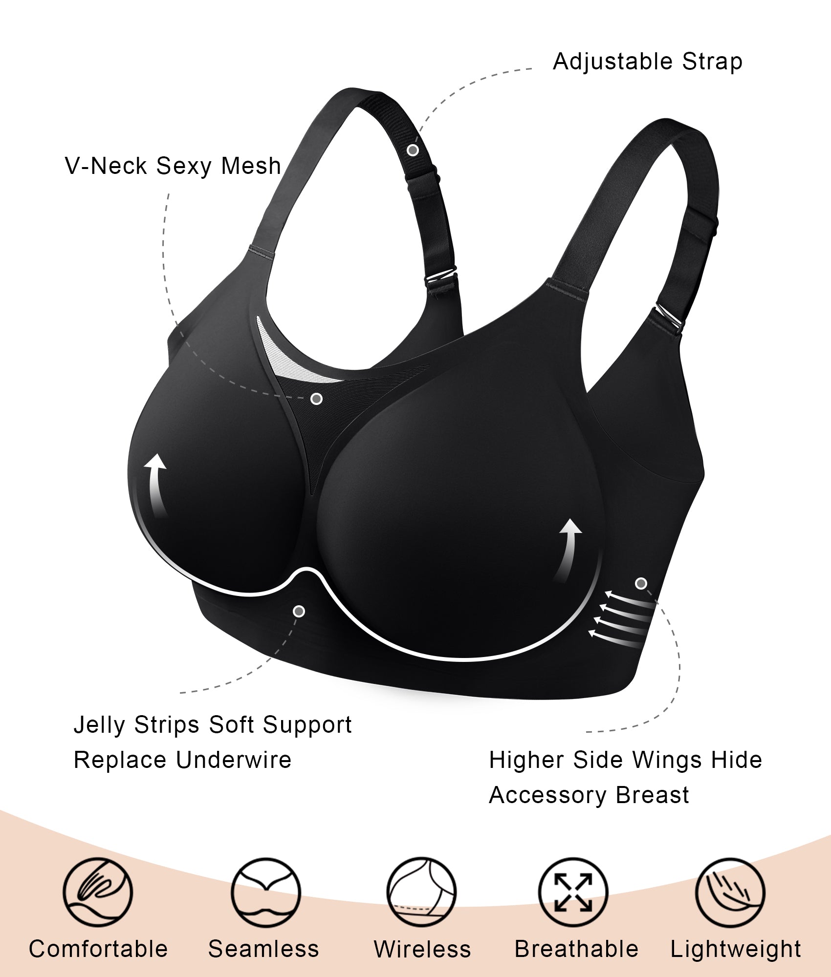 SHAPERX V-Mesh Wireless Support Bra