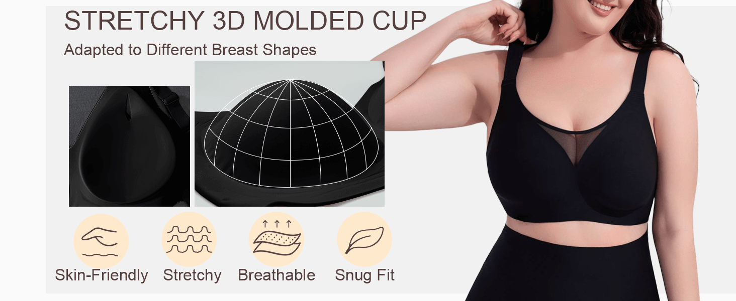 SHAPERX V-Mesh Wireless Support Bra - Detail Image 7