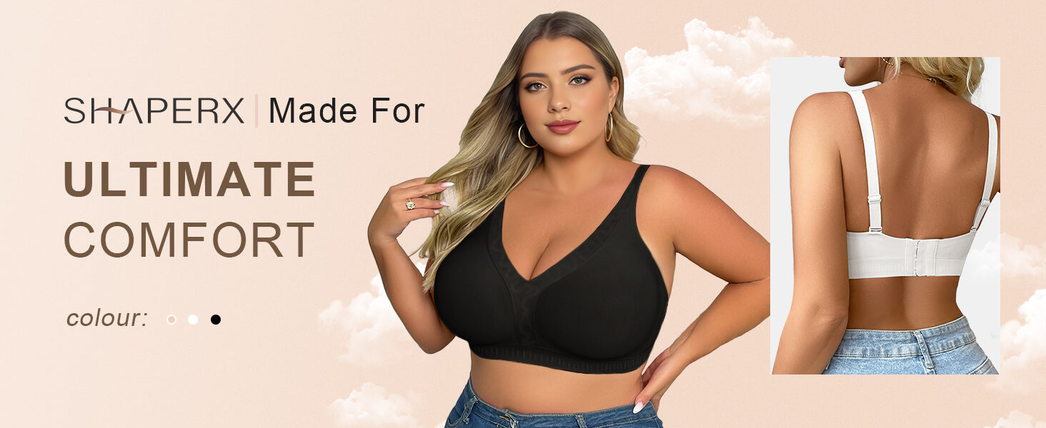 SHAPERX Deep-V Wireless Everyday Bra - Detail Image 1