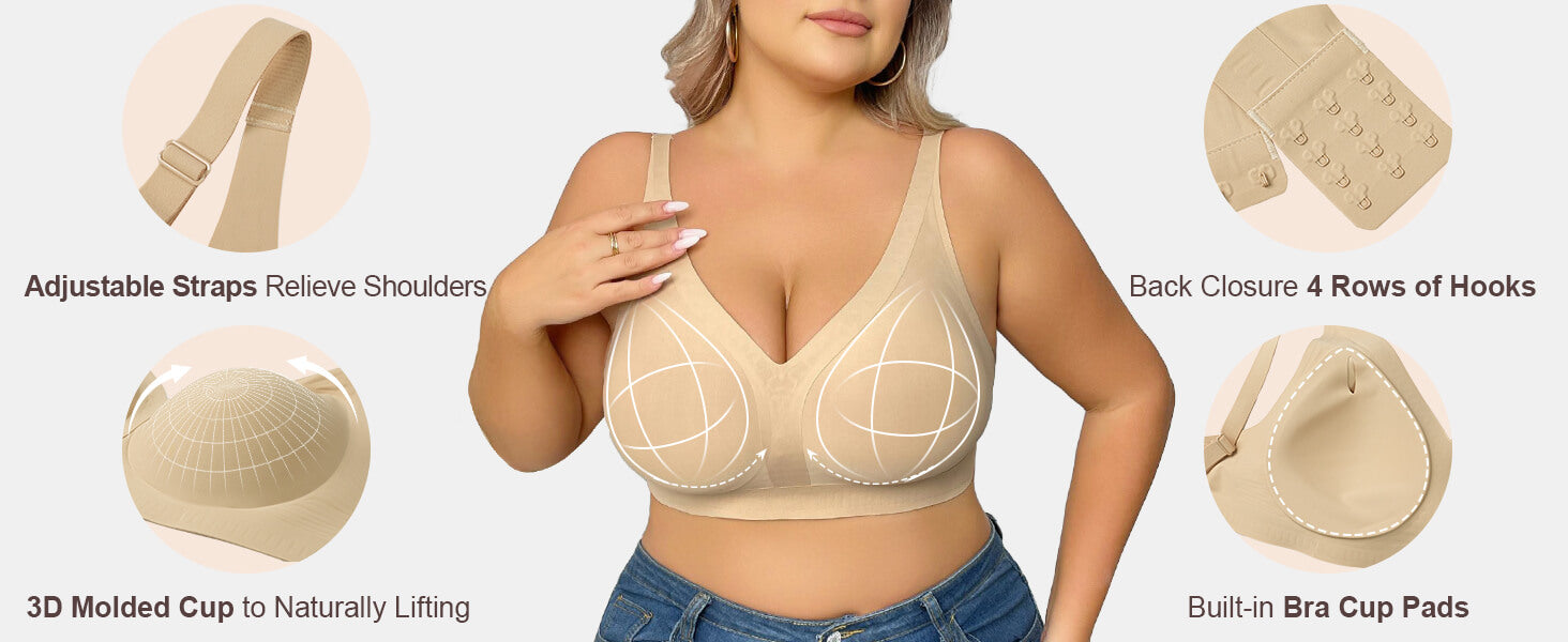 SHAPERX Deep-V Wireless Everyday Bra - Detail Image 2
