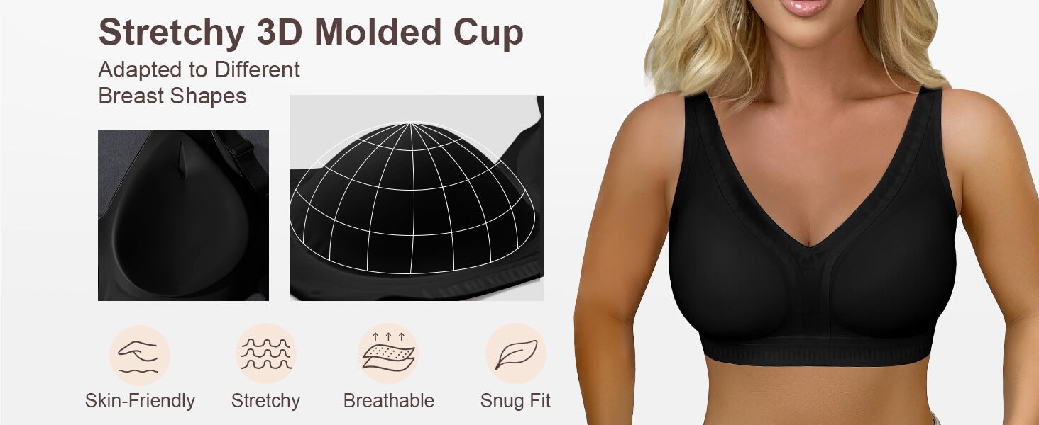 SHAPERX Deep-V Wireless Everyday Bra - Detail Image 3