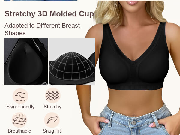 SHAPERX Deep-V Wireless Everyday Bra - Mobile Image 3
