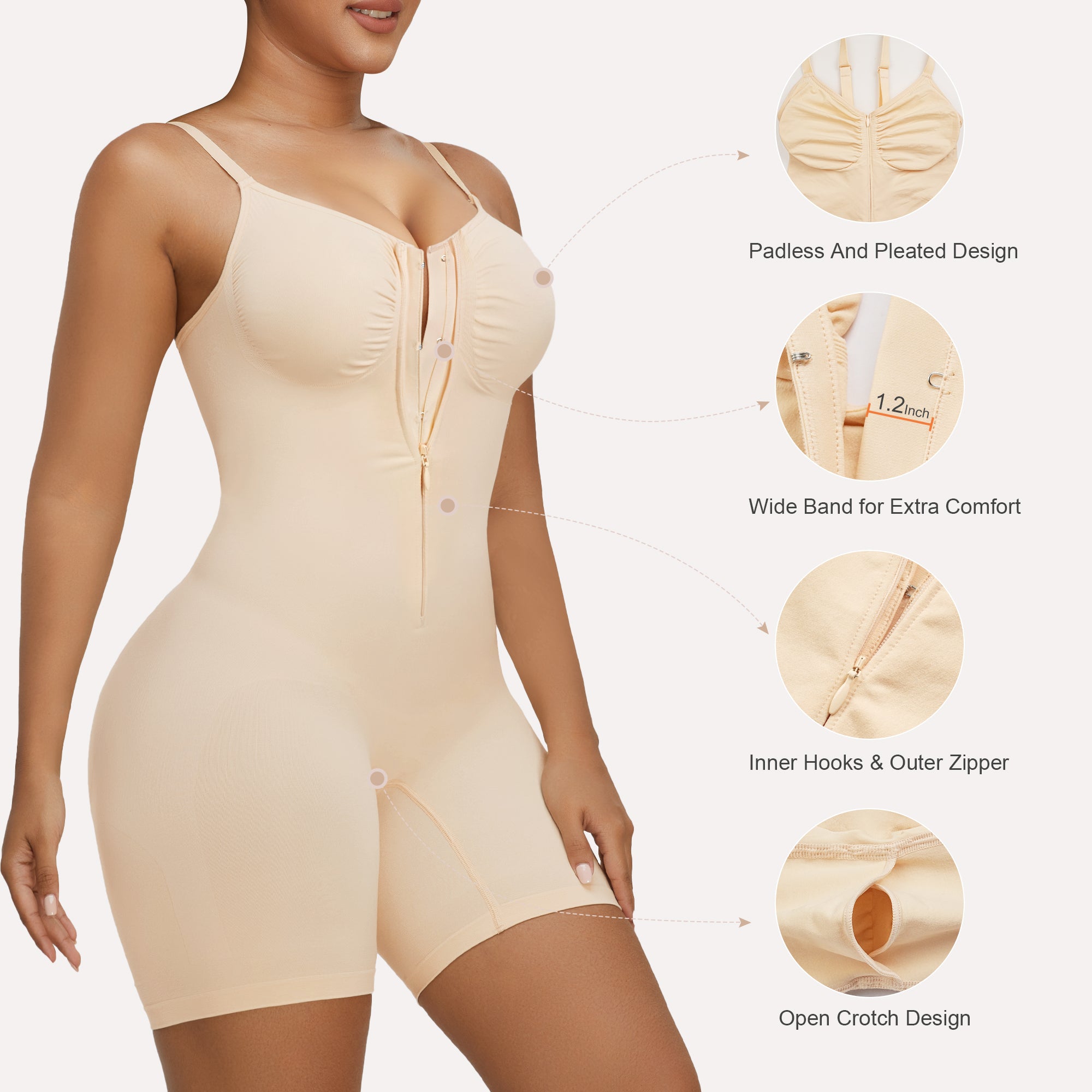 SHAPERX Zip-Up Tummy Control Short Bodysuit