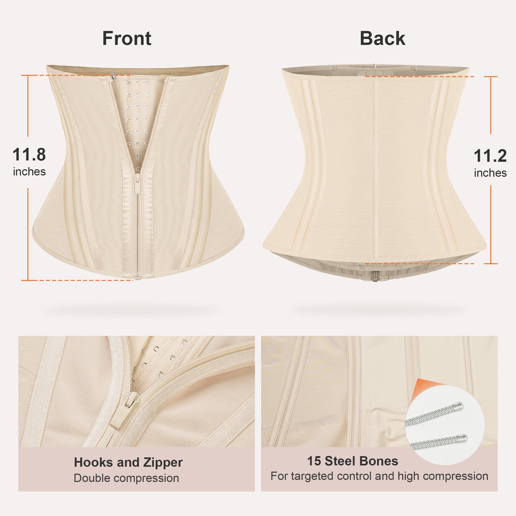 SHAPERX Waist Trainer for Women Tummy Control Workout Waist Cincher Corset Hourglass Body Shaper Zipper and Hooks