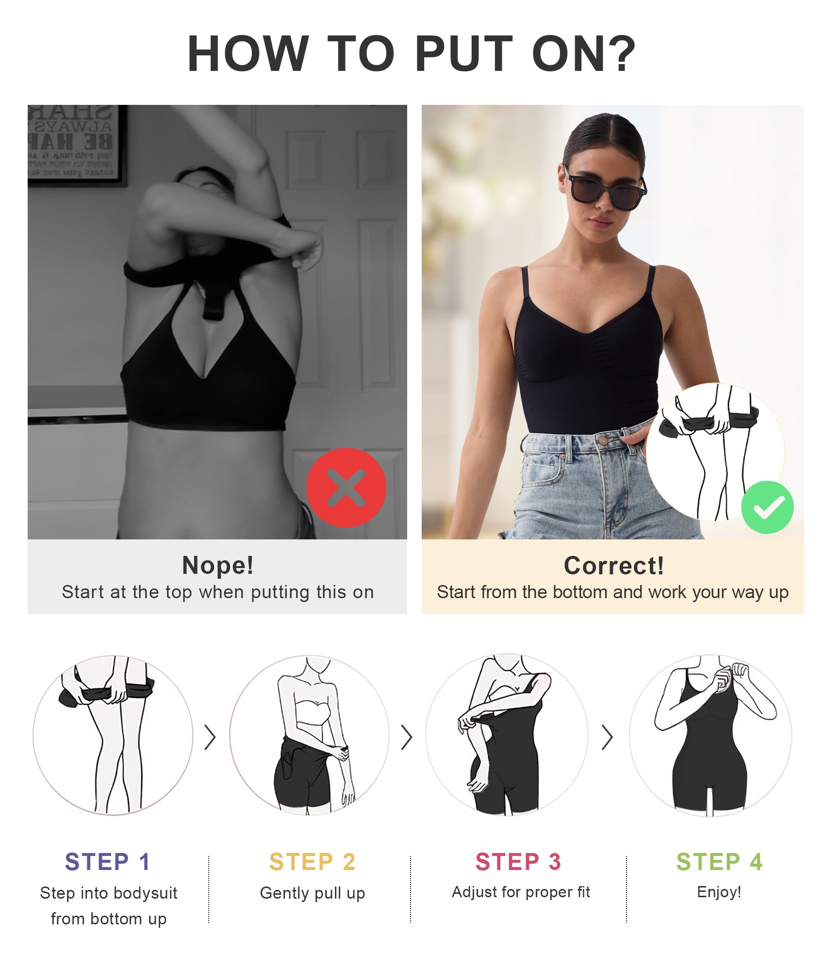 SHAPERX Mid-Thigh Tummy Control Bodysuit with Removable Pads