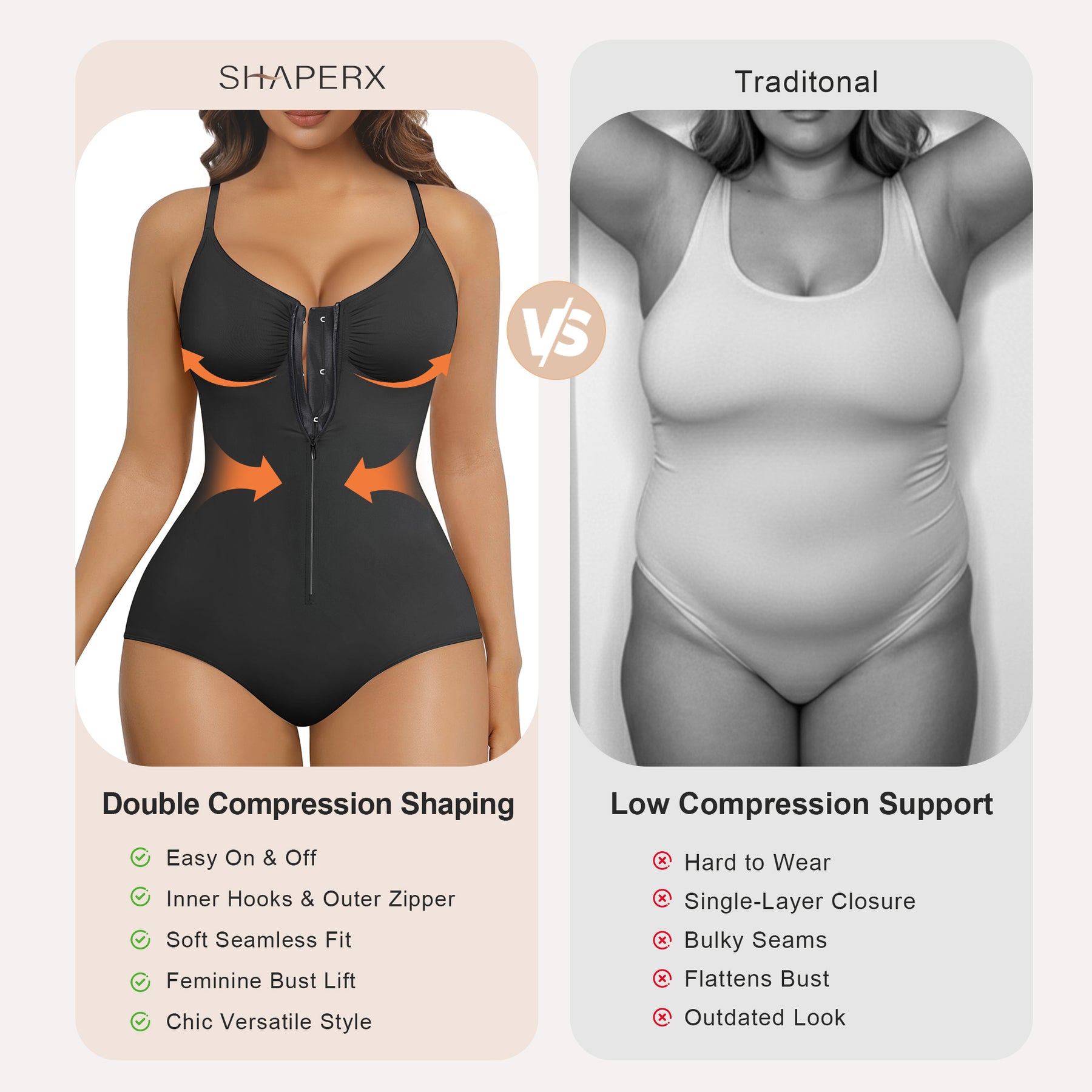 SHAPERX Shapewear Bodysuit for Women Tummy Control Seamless Zip-Up Body Shaper Snatched Waist Sculpting Body Suit