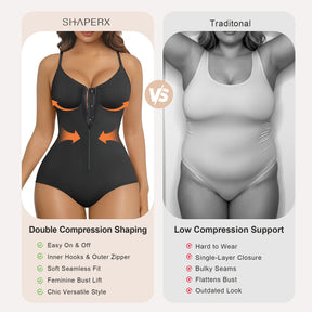 SHAPERX Shapewear Bodysuit for Women Tummy Control Seamless Zip-Up Body Shaper Snatched Waist Sculpting Body Suit
