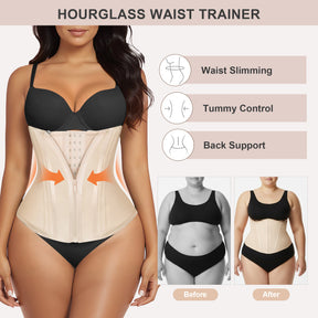 SHAPERX Waist Trainer for Women Tummy Control Workout Waist Cincher Corset Hourglass Body Shaper Zipper and Hooks
