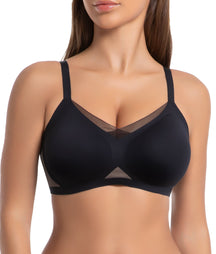 SHAPERX Wireless Bras for Women Seamless Push Up V Mesh Bralette No Underwire Full Coverage T-Shirt Bra with Removable Pads SHAPERX