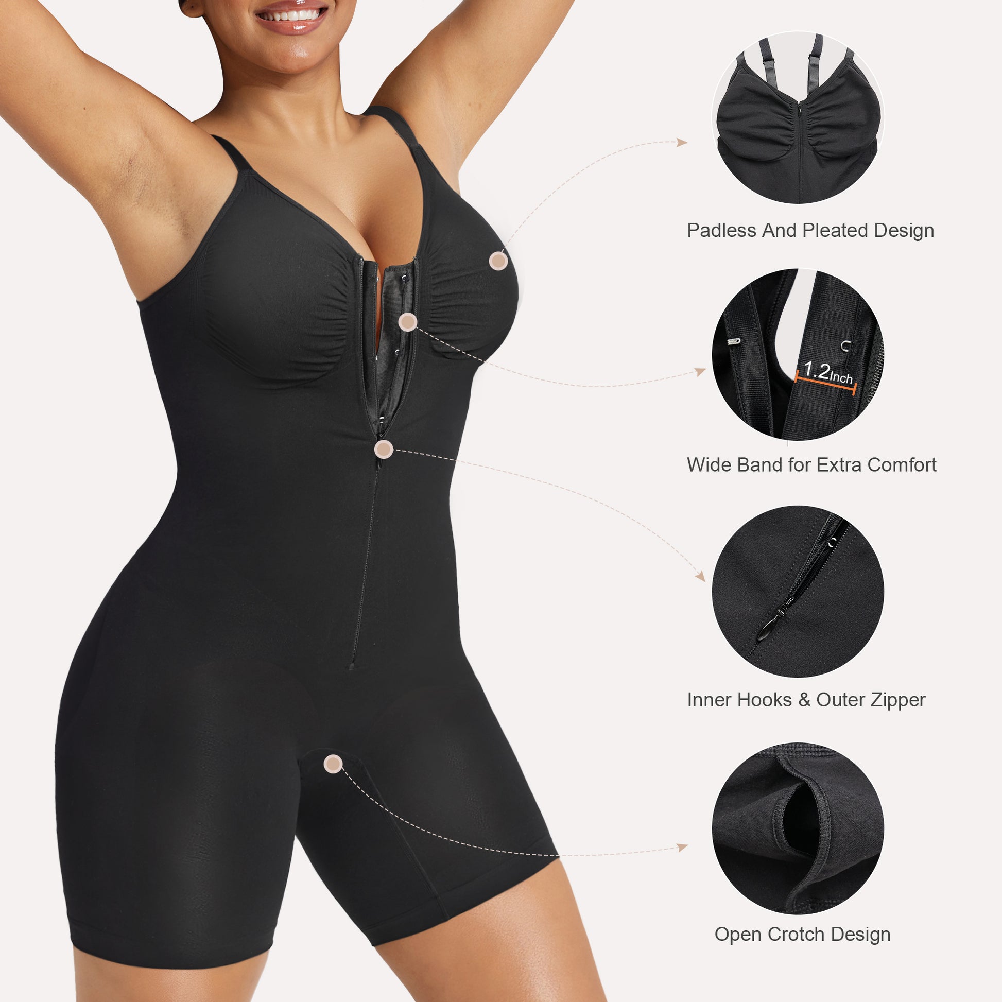SHAPERX Zip-Up Tummy Control Short Bodysuit