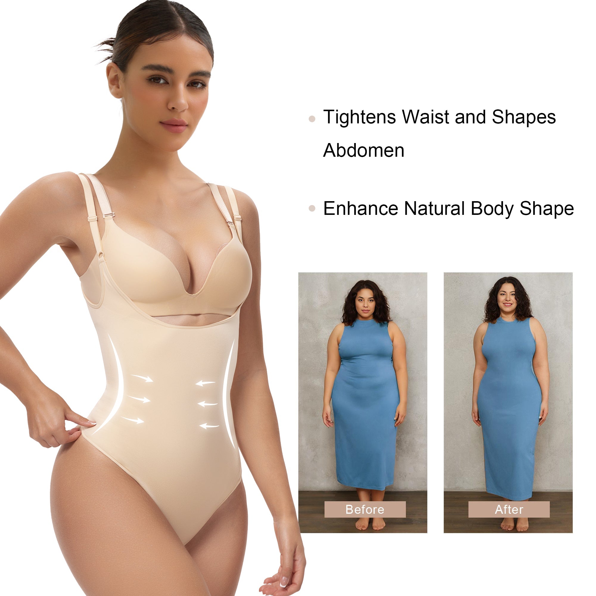Shapewear Body Intero A Perizoma Con Coppe - Controllo Pancia E Busto, Donna, Tessuto Morbido
