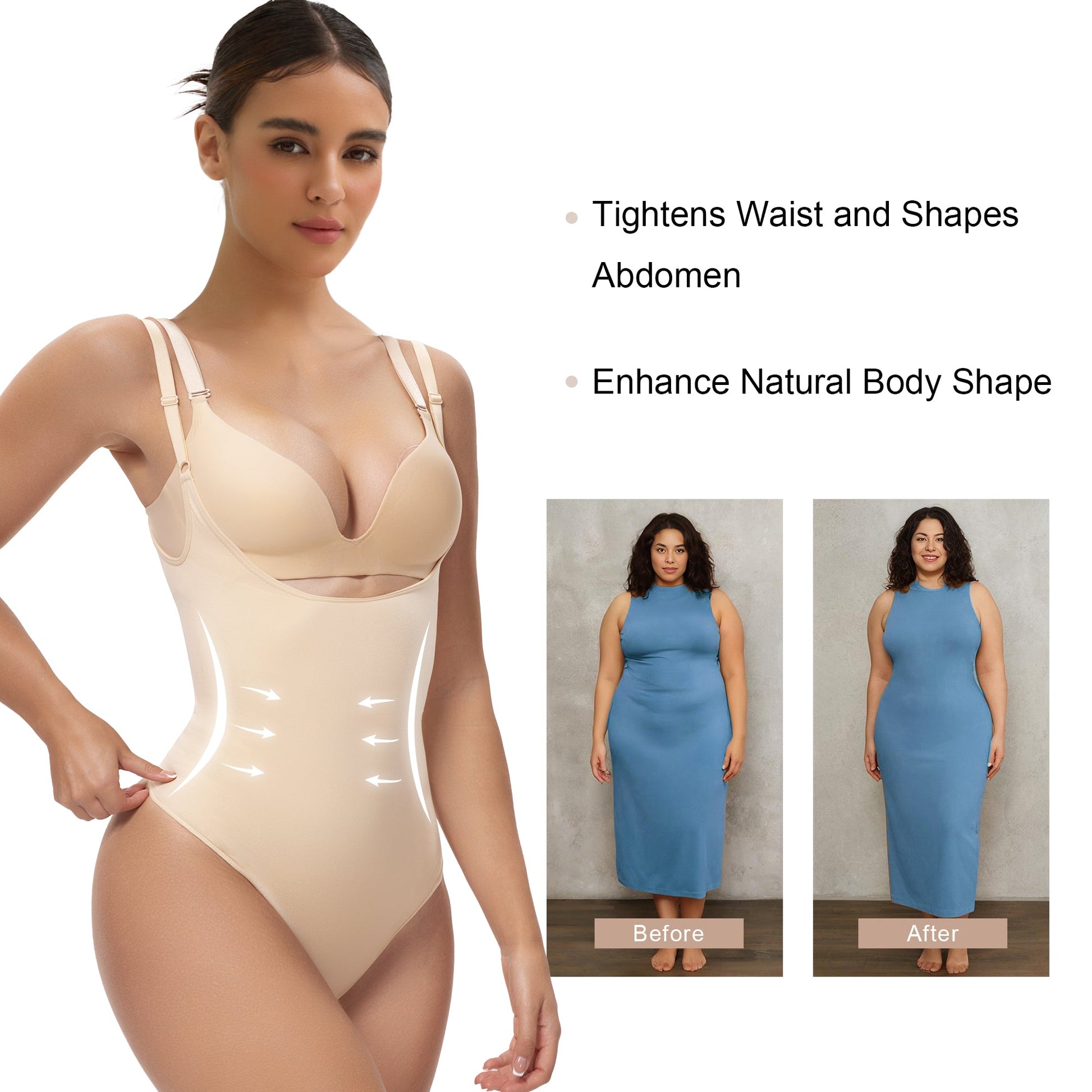 SHAPERX Open Bust Shapewear Tummy Control Bodysuits for Women Seamless Compression High Waisted Body Shaper SHAPERX