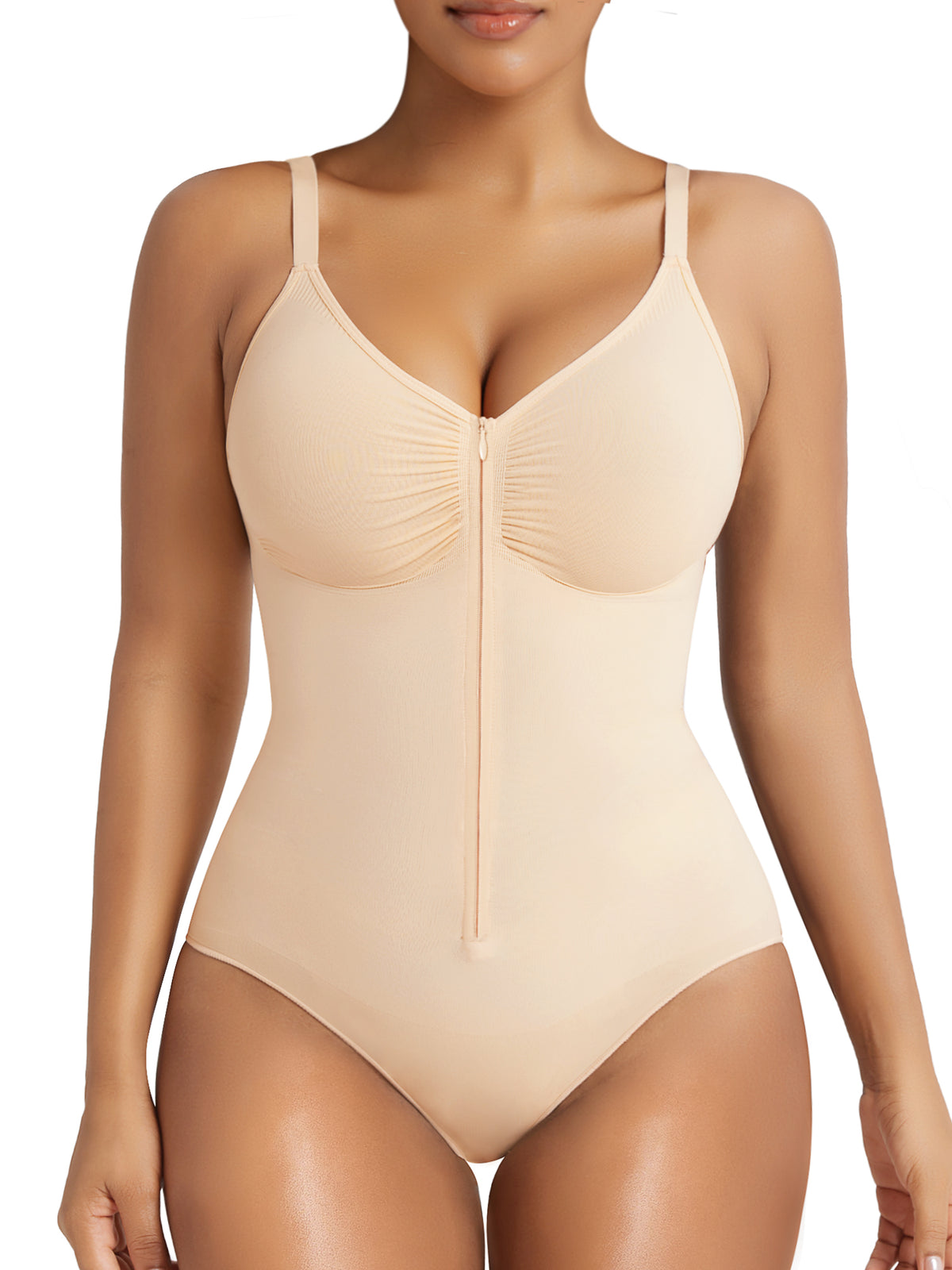 SHAPERX Women's Zip-Up Shapewear Bodysuit Tummy Control Seamless Sculpting Body Shaper Medium Compression