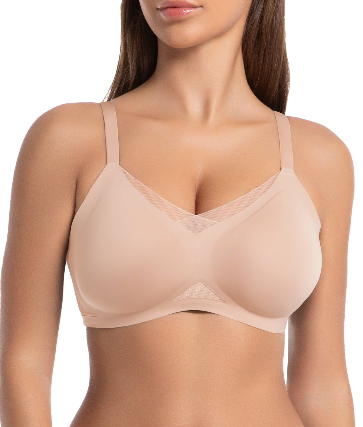 SHAPERX Wireless Bras for Women Seamless Push Up V Mesh Bralette No Underwire Full Coverage T-Shirt Bra with Removable Pads SHAPERX
