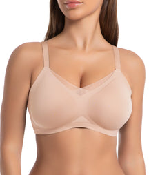 SHAPERX Wireless Bras for Women Seamless Push Up V Mesh Bralette No Underwire Full Coverage T-Shirt Bra with Removable Pads SHAPERX