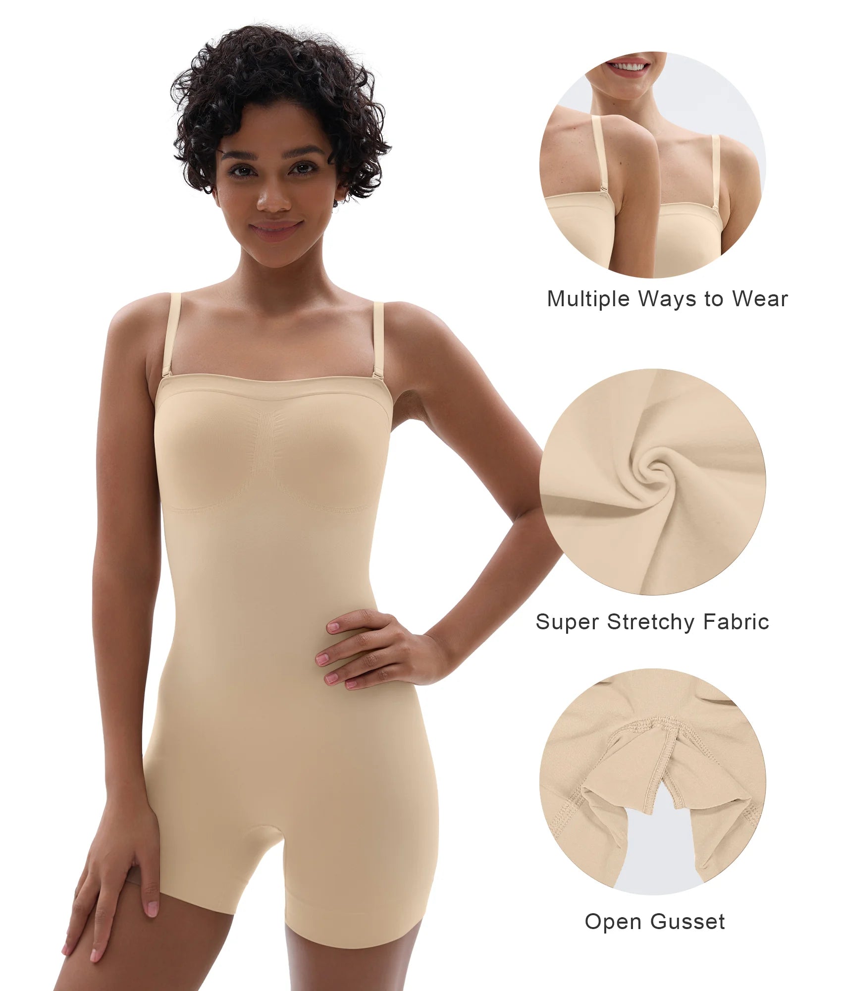 SHAPERX Seamless Short Bodysuit with Removable Straps