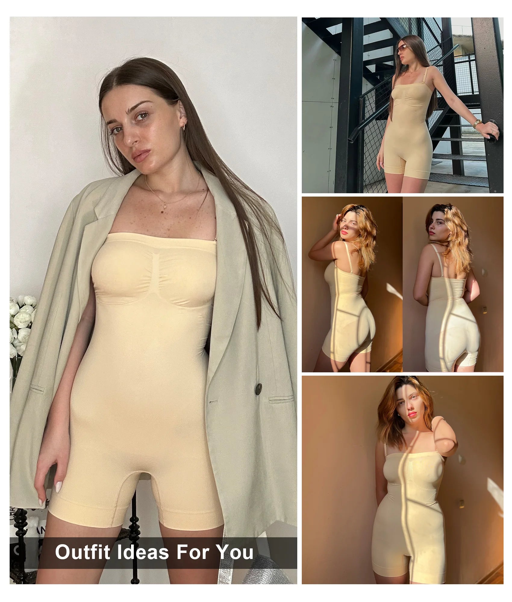 SHAPERX Seamless Short Bodysuit with Removable Straps