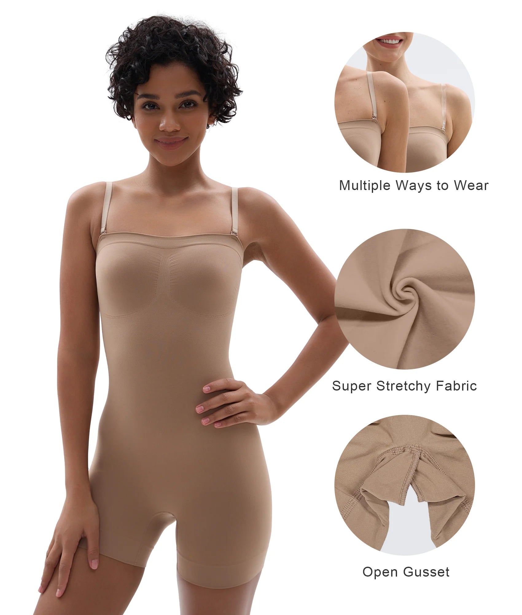SHAPERX Seamless Short Bodysuit with Removable Straps