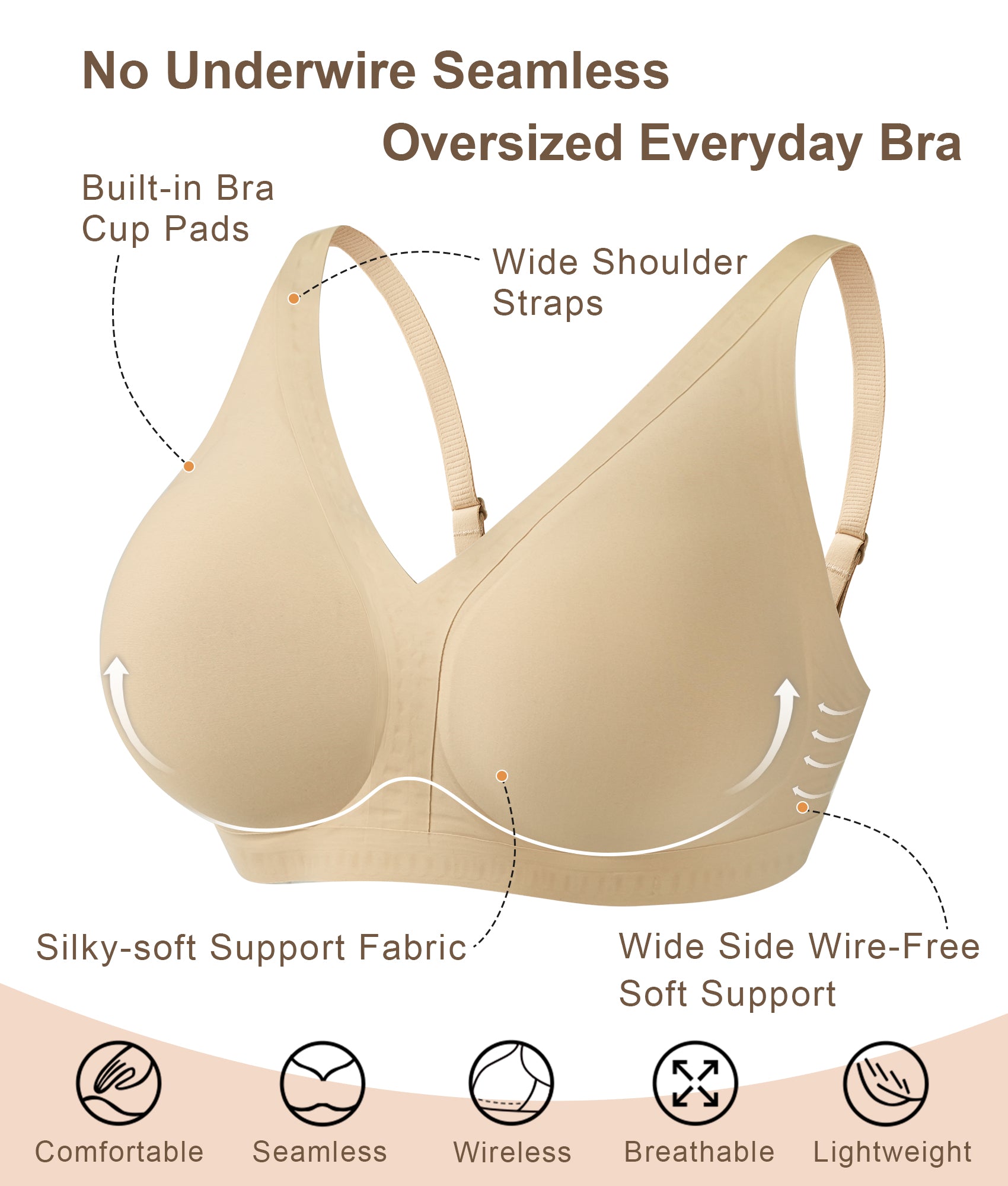 SHAPERX Deep-V Wireless Everyday Bra