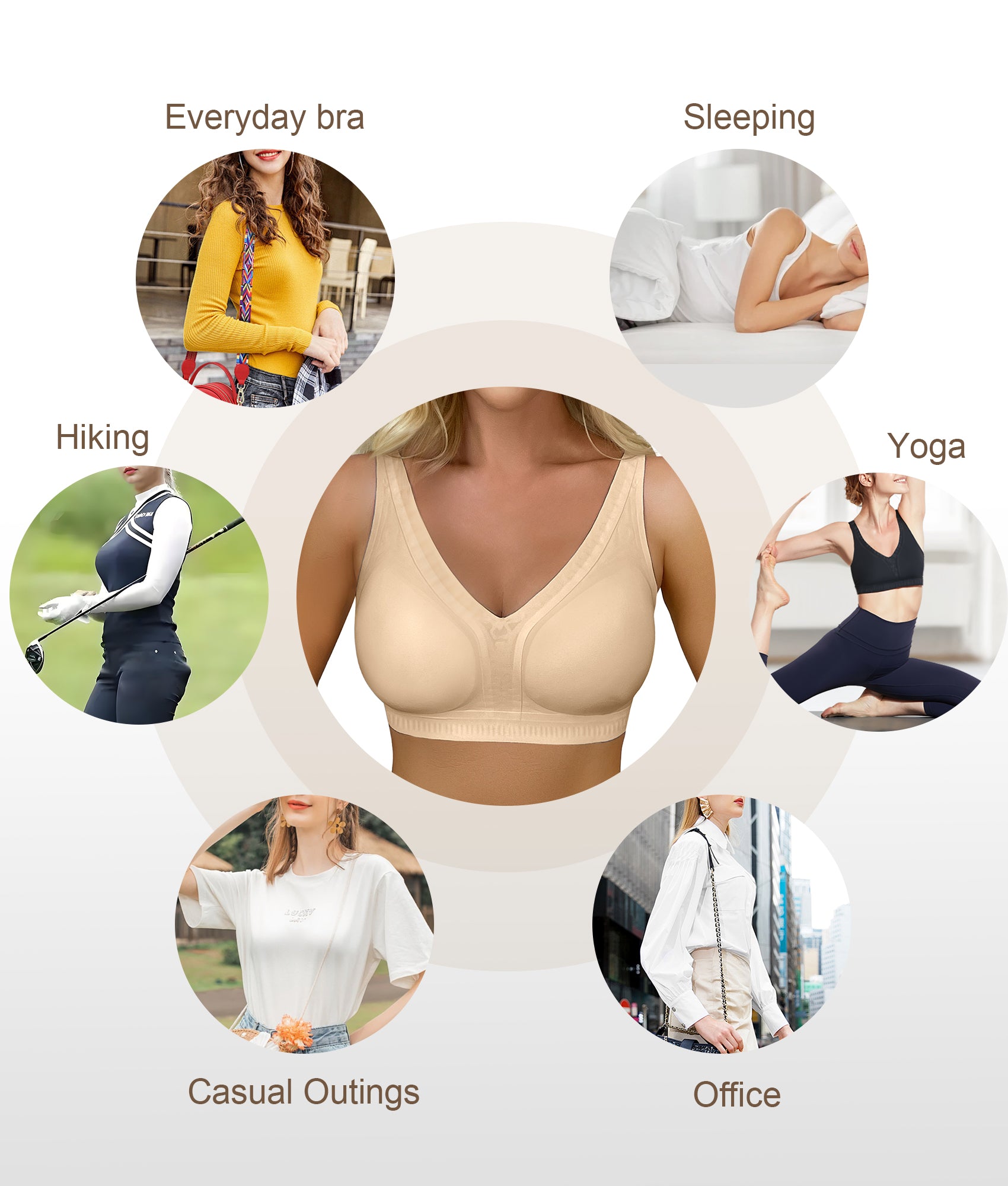 SHAPERX Deep-V Wireless Everyday Bra