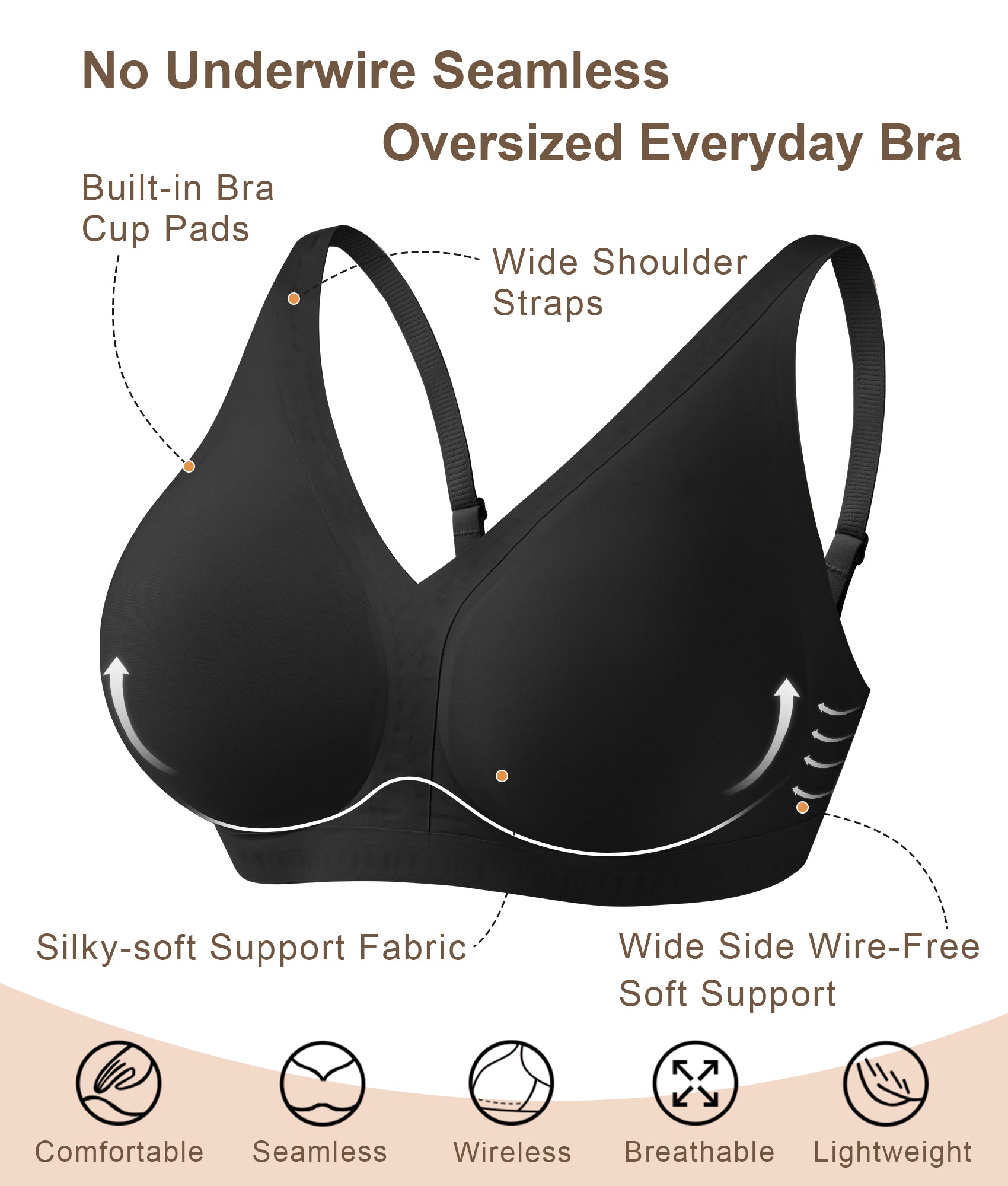 SHAPERX Deep-V Wireless Everyday Bra