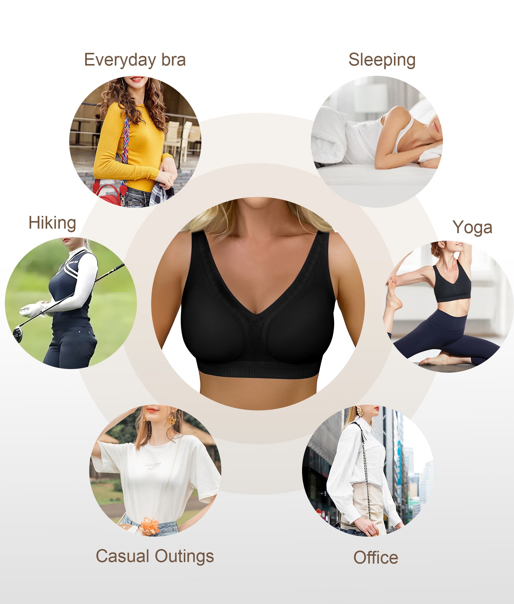 SHAPERX Deep-V Wireless Everyday Bra