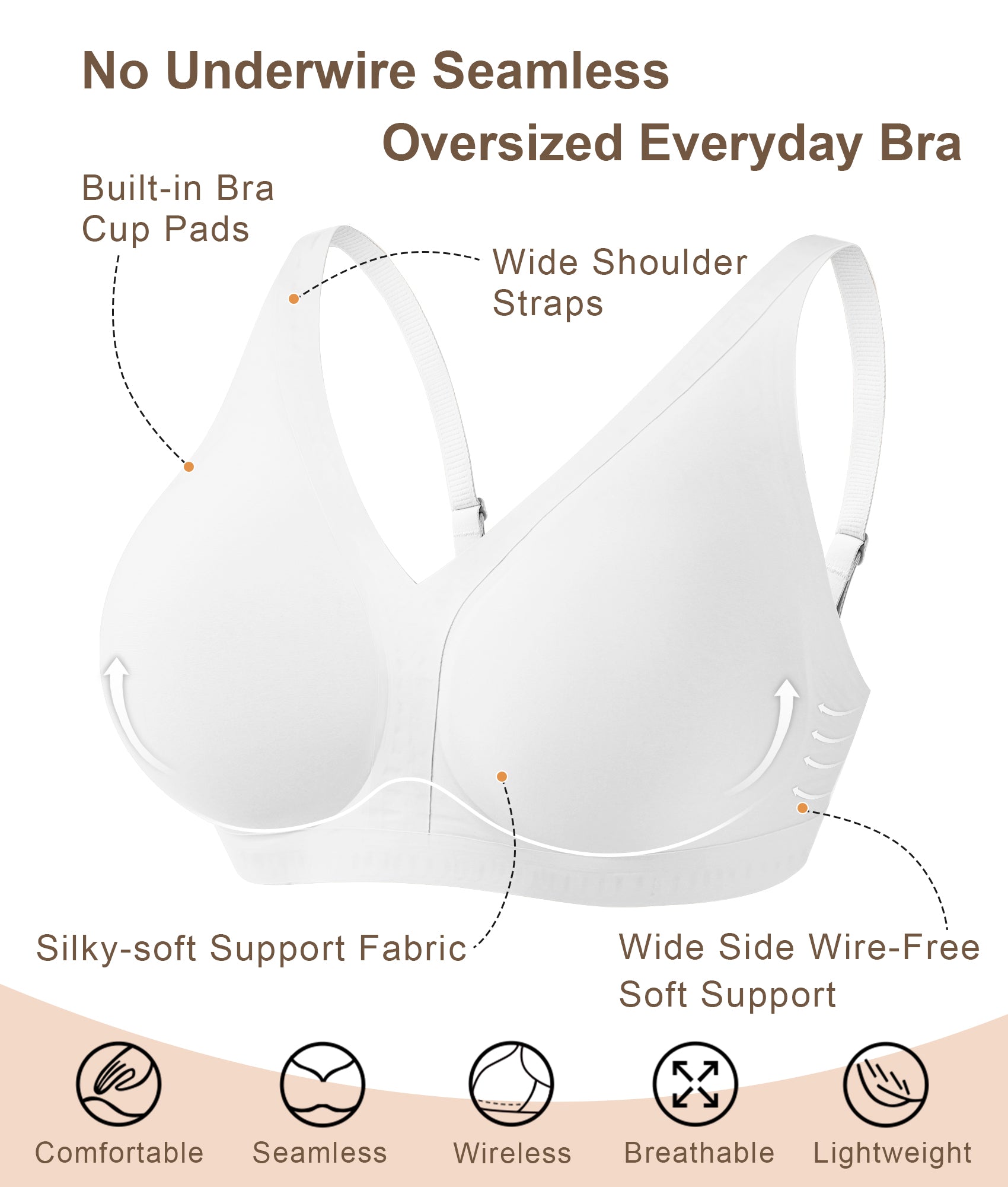 SHAPERX Deep-V Wireless Everyday Bra