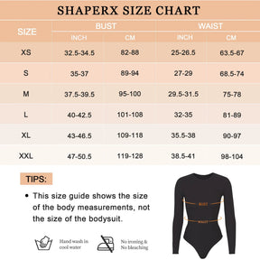 SHAPERX Long Sleeve Bodysuit Tops Crew Neck Thong Body Shaper SHAPERX