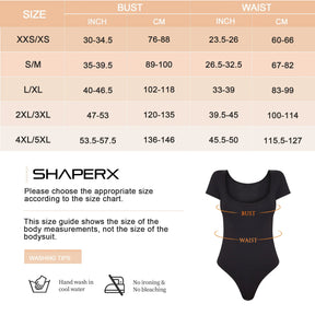 SHAPERX T-Shirt Square Neck Bodysuit Tummy Control Thong Shapewear SHAPERX