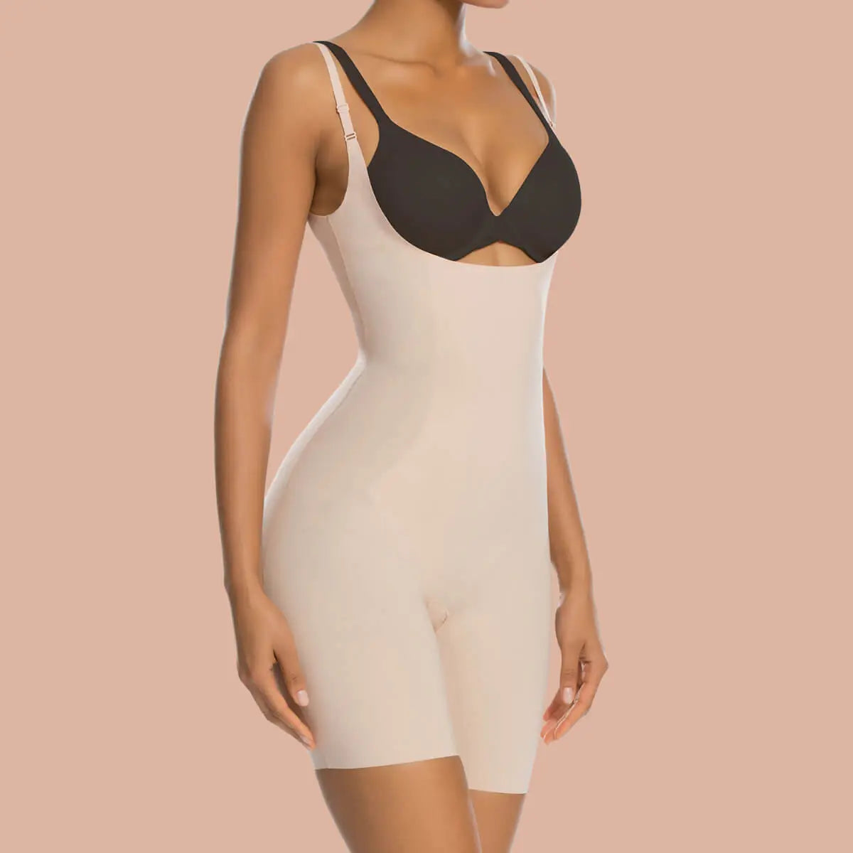 Open Bust Mid-Thigh Control Body Shaper with Removable Pads by TrueSha –