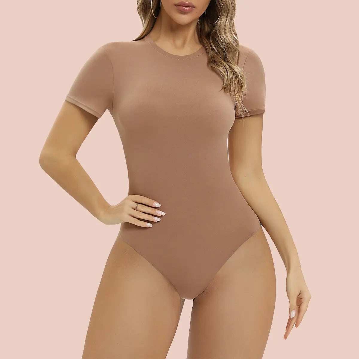 Women's Short Sleeve Bodysuit Round Neck Thong Bodysuit Tummy Control Tops Body  Suit T Shirt Bodysuit (Color : Pink, Size : Medium) : : Clothing,  Shoes & Accessories