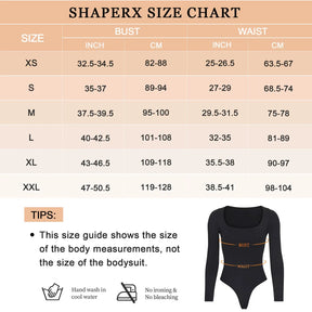 Shaperx Long Sleeve Bodysuit Tops Scoop Neck Thong Body Shaper SHAPERX